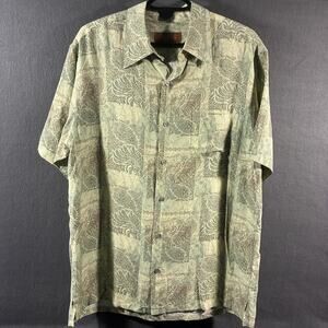 elba men silk linen shirt medium green coastal beach vacation tropical camp